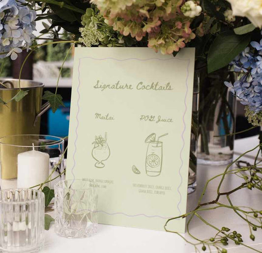 Whimsical Sage Green Signature Cocktails Sign Template