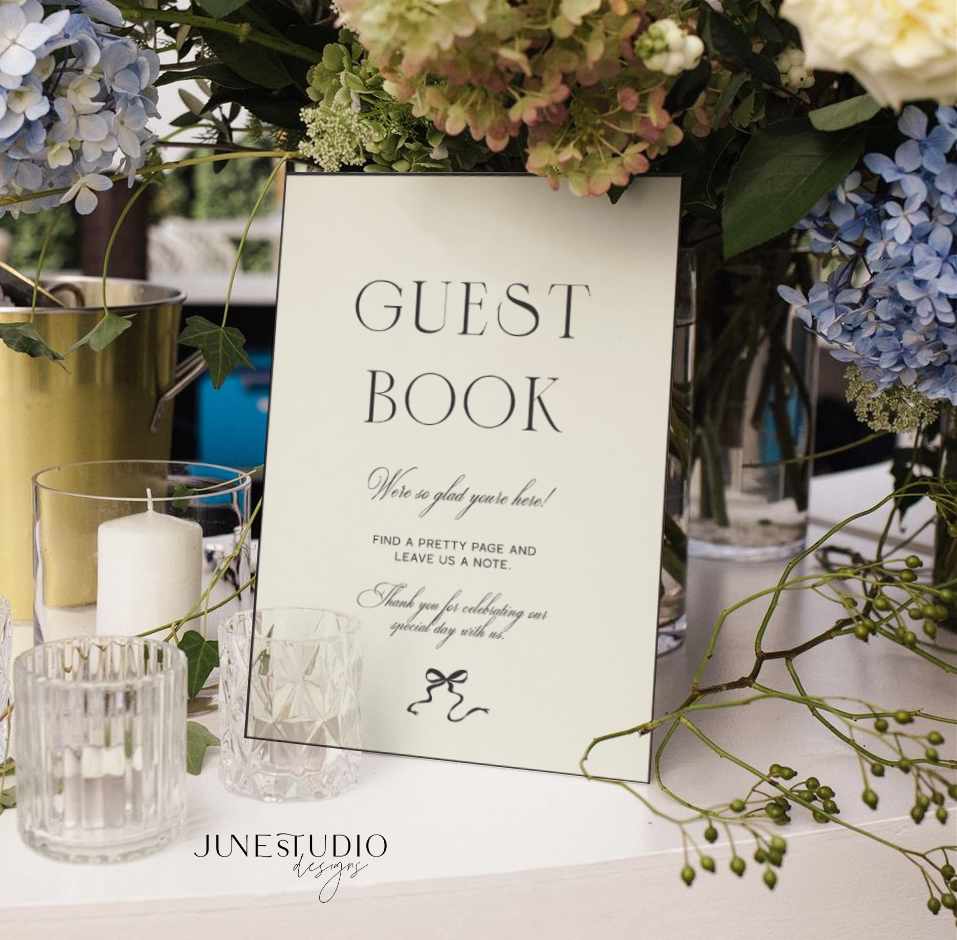 old money Bow_wedding_guest_book_Sign_Template_June_Studio_Designs