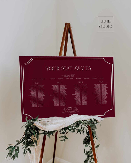 Burgundy Wedding Seating Plan Four Long Tables Template