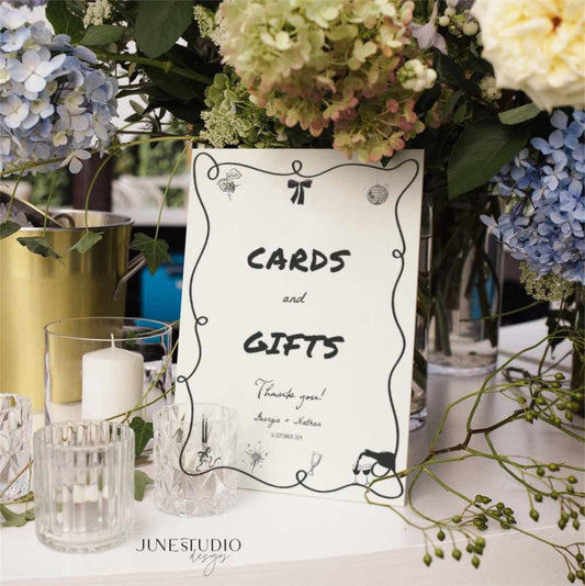 Hand drawn Wedding Cards and Gifts Sign Template