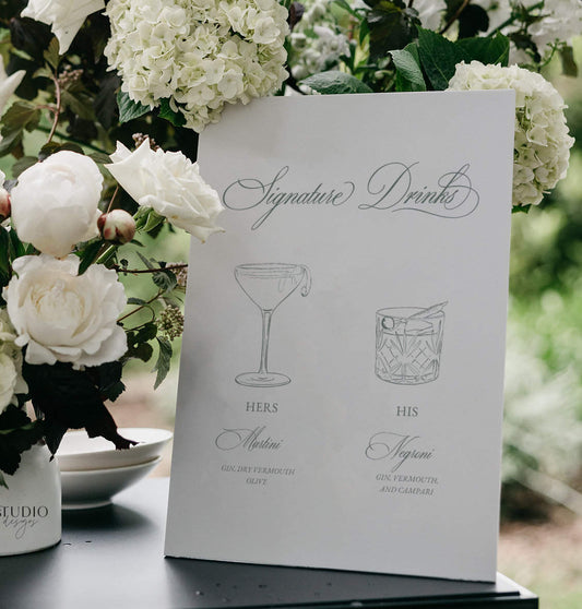 elegant script signature cocktails wedding sign template from the right angle