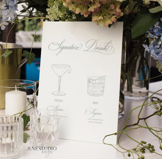 classic calligraphy signature cocktails wedding sign template from the left angle