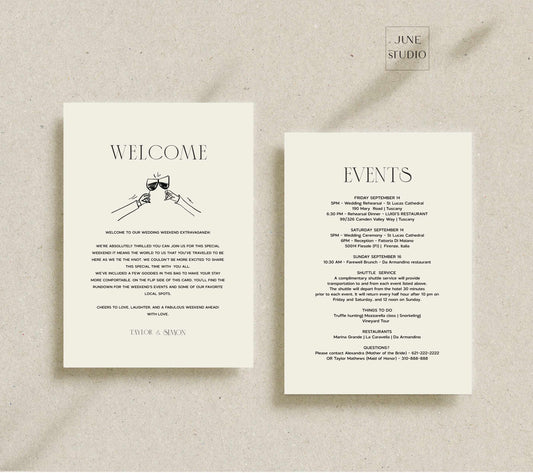 Old Money Wedding Weekend Welcome Card digital Template