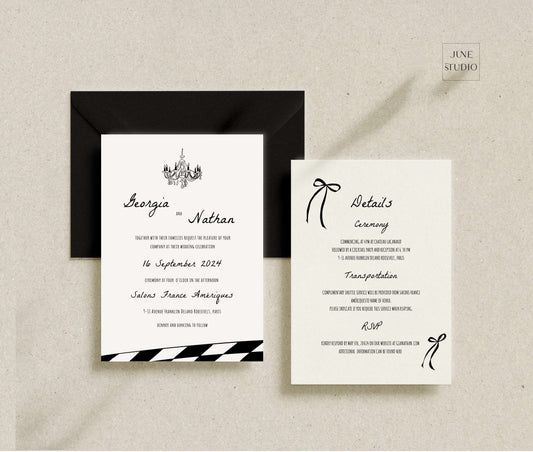 Hand drawn Chandelier Wedding Invitation Template