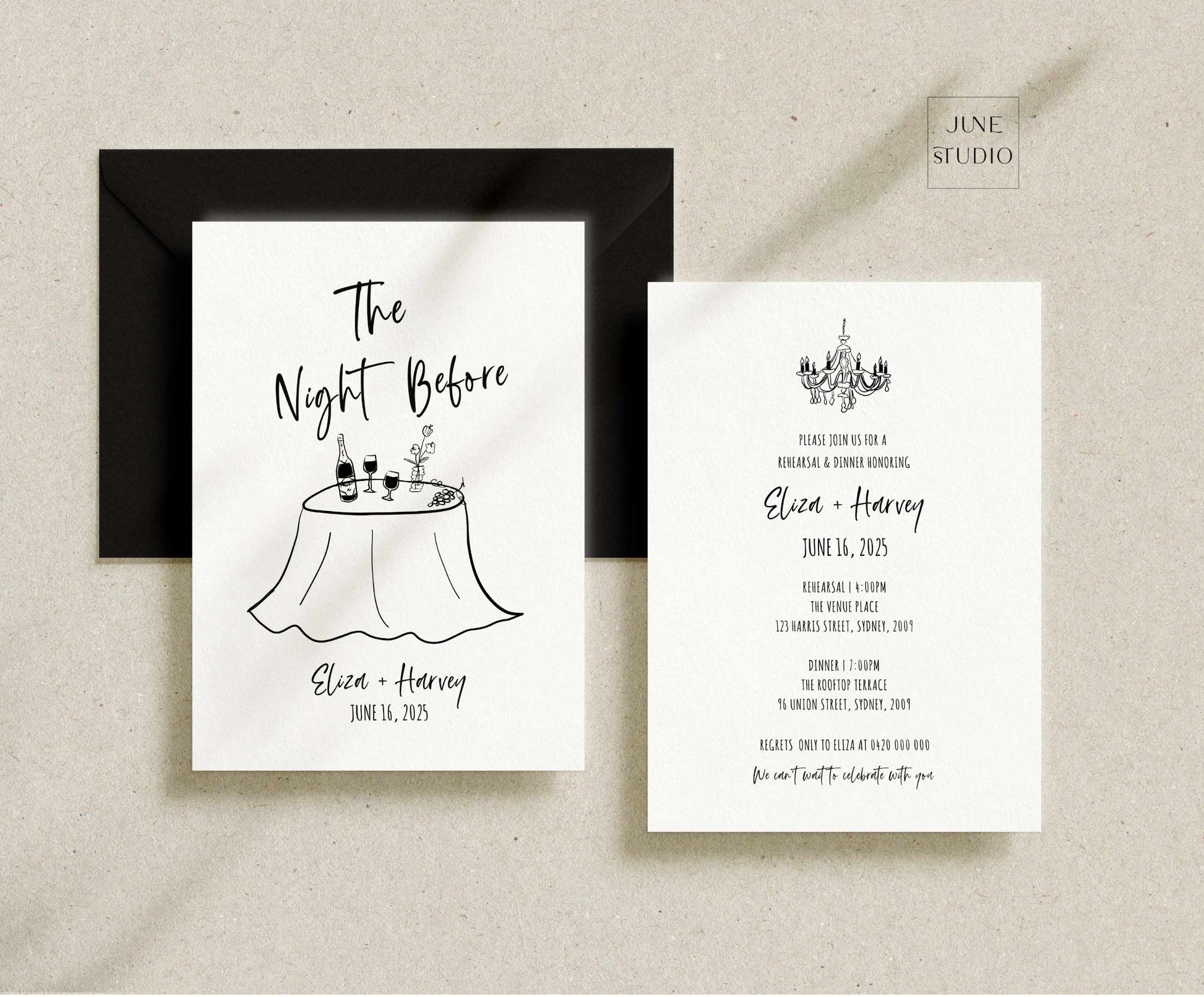 whimsical hand drawn the night before invitation template, chandelier illustration rehearsal dinner invitation, hand written dinner illustrated the day before wedding invitation digital template