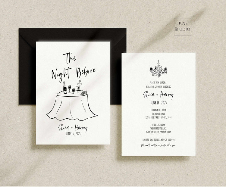 whimsical hand drawn the night before invitation template, chandelier illustration rehearsal dinner invitation, hand written dinner illustrated the day before wedding invitation digital template