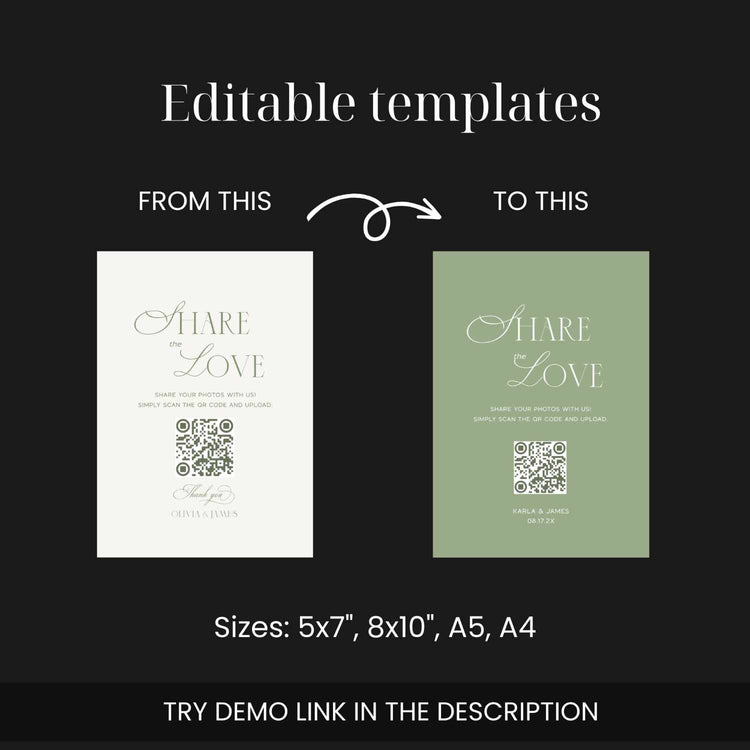 Sage Green Share The Love QR Code Wedding Sign Template