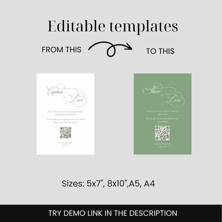 Vintage Green QR Code Photo Sharing Sign Template