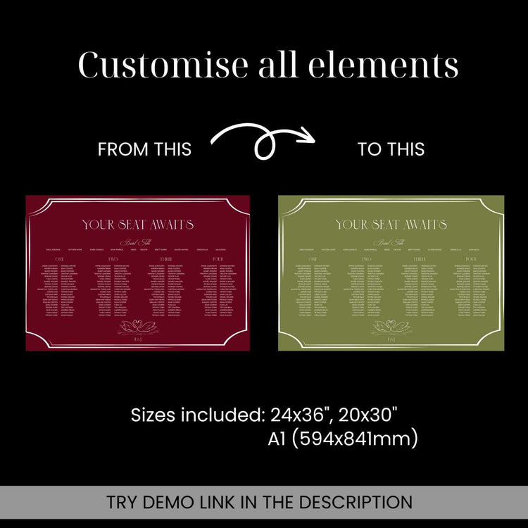 Burgundy Wedding Seating Plan Four Long Tables Template