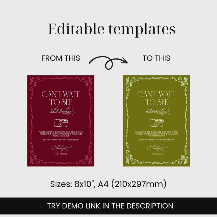 Burgundy Wedding Disposable Camera Sign Template
