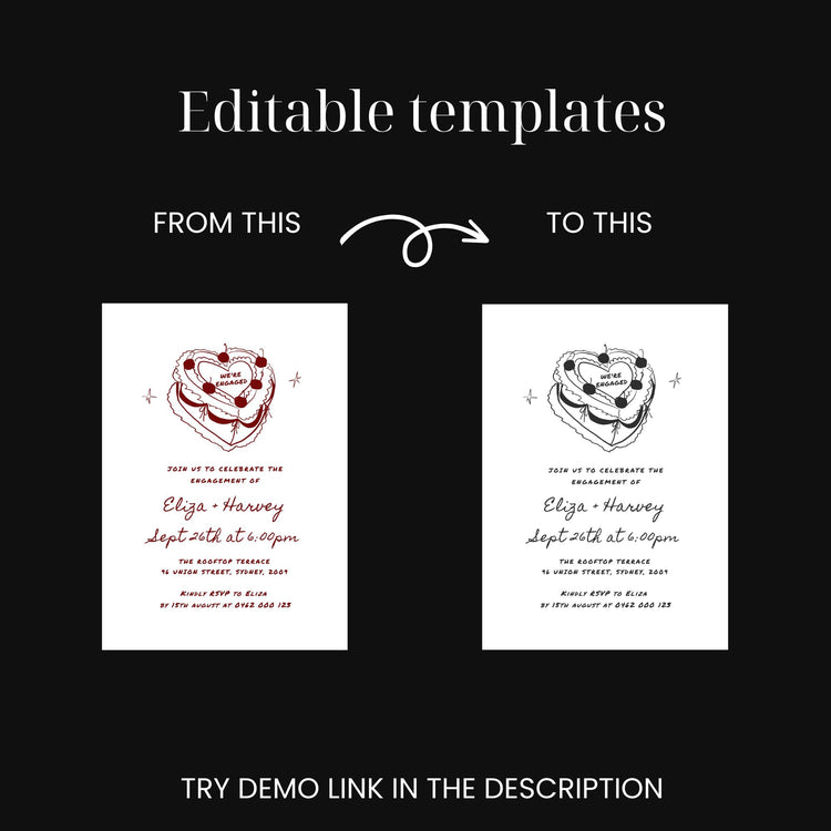 Vintage Cake Engagement Party Invite Digital Template