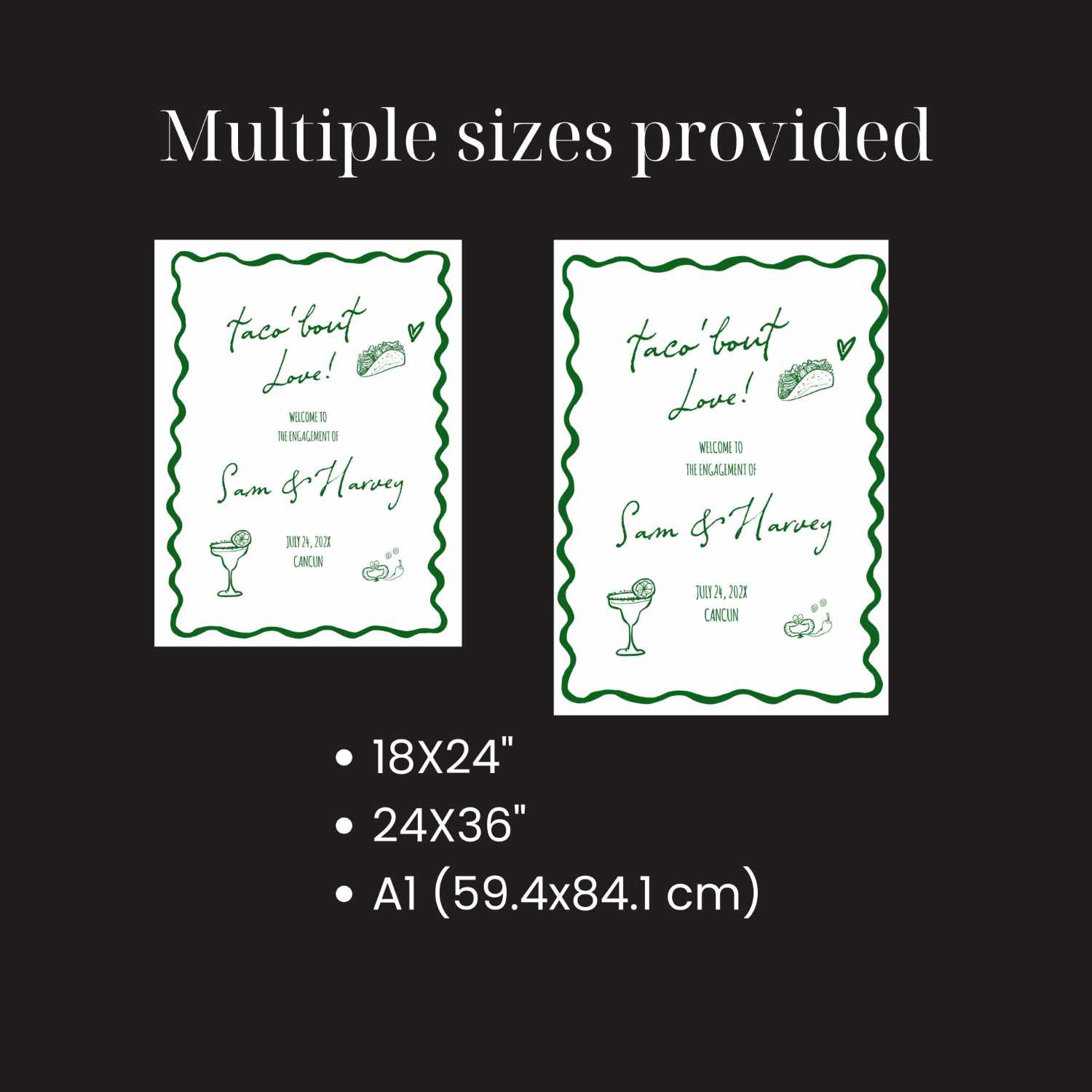 tell sizes included for this product with photos of sign in small and large size