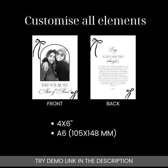 Old Money hand drawn bows Photo Bridesmaid Proposal Cards printable template
