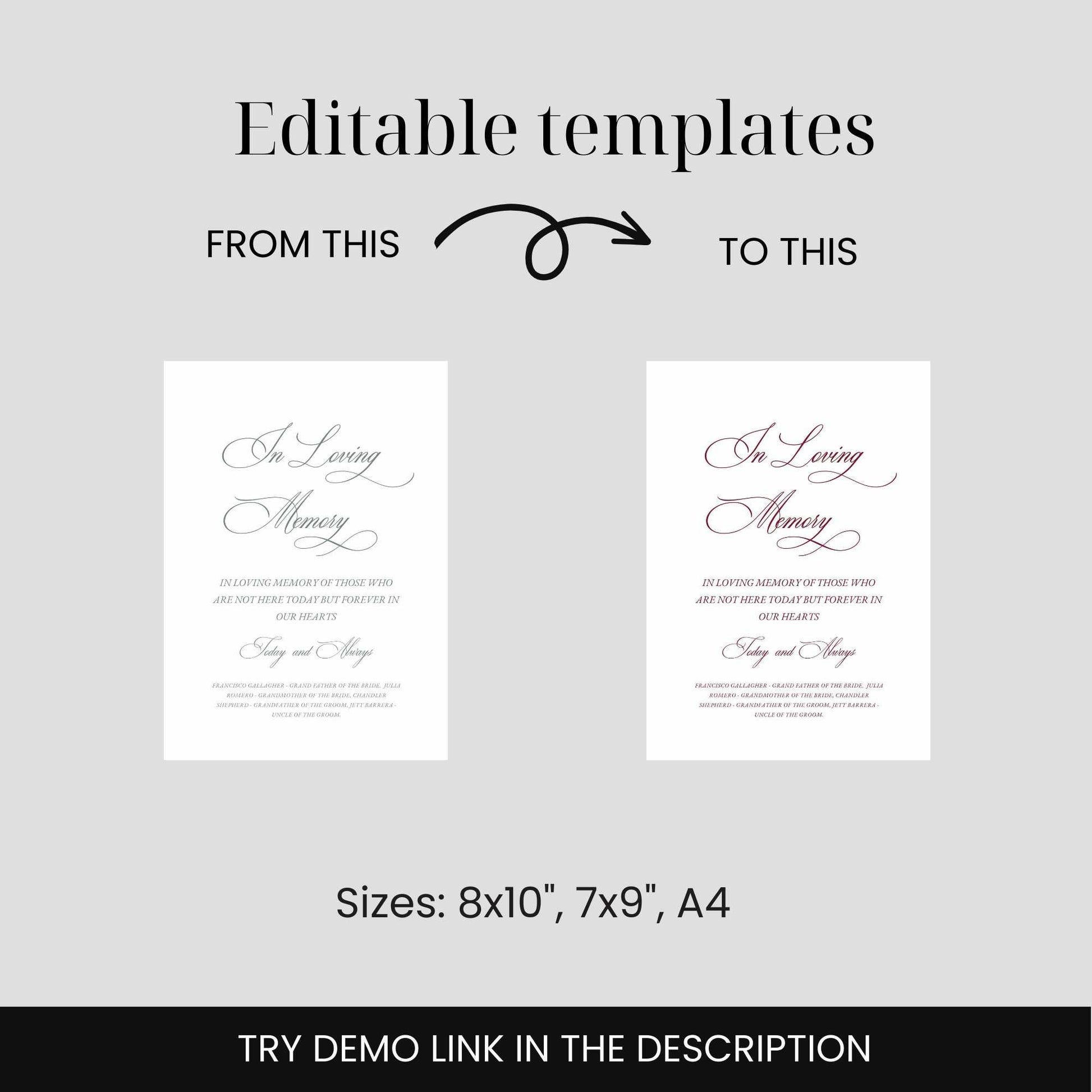 customizable Timeless Vintage Green In Loving Memory Sign Digital Template