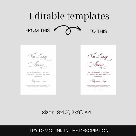 customizable Timeless Vintage Green In Loving Memory Sign Digital Template