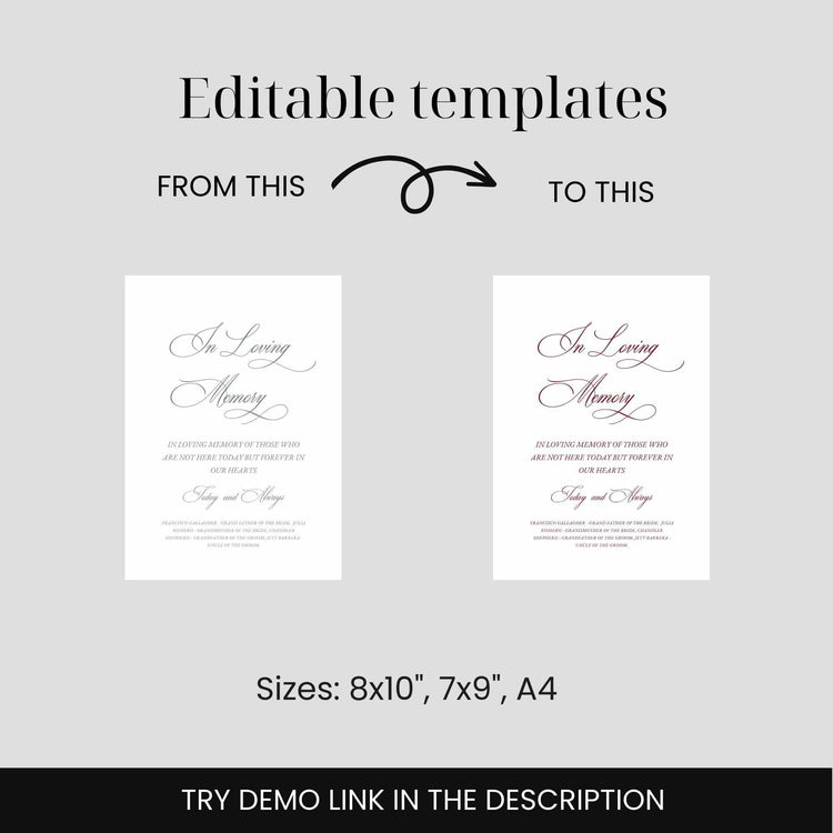 customizable Timeless Vintage Green In Loving Memory Sign Digital Template