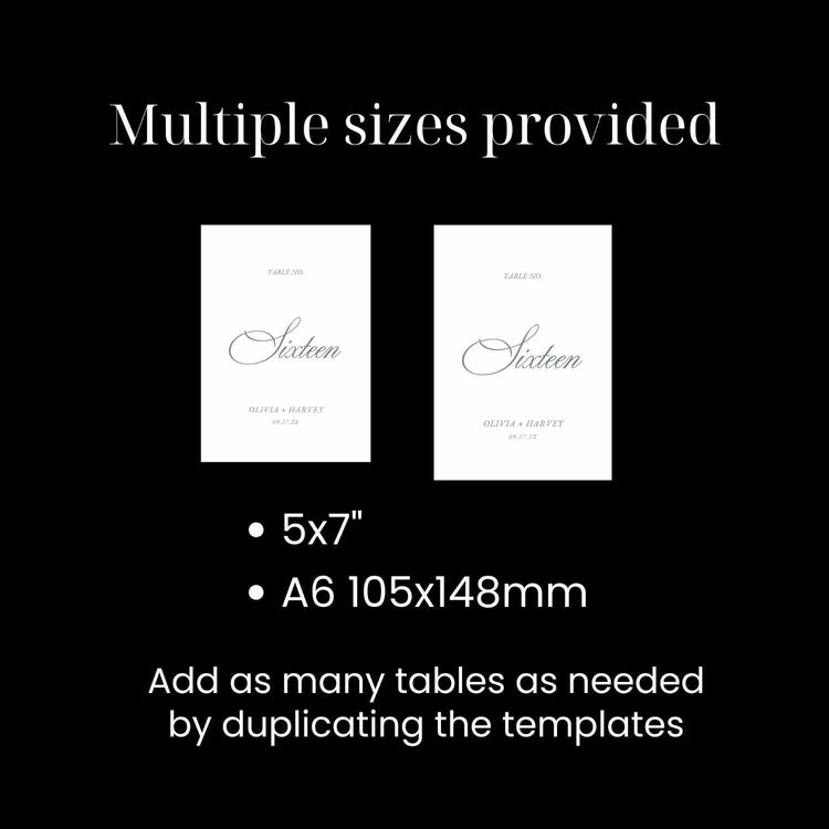 Timeless Wedding Table Number Sign Template