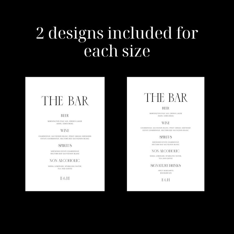 Modern Wedding Bar Menu Sign Template