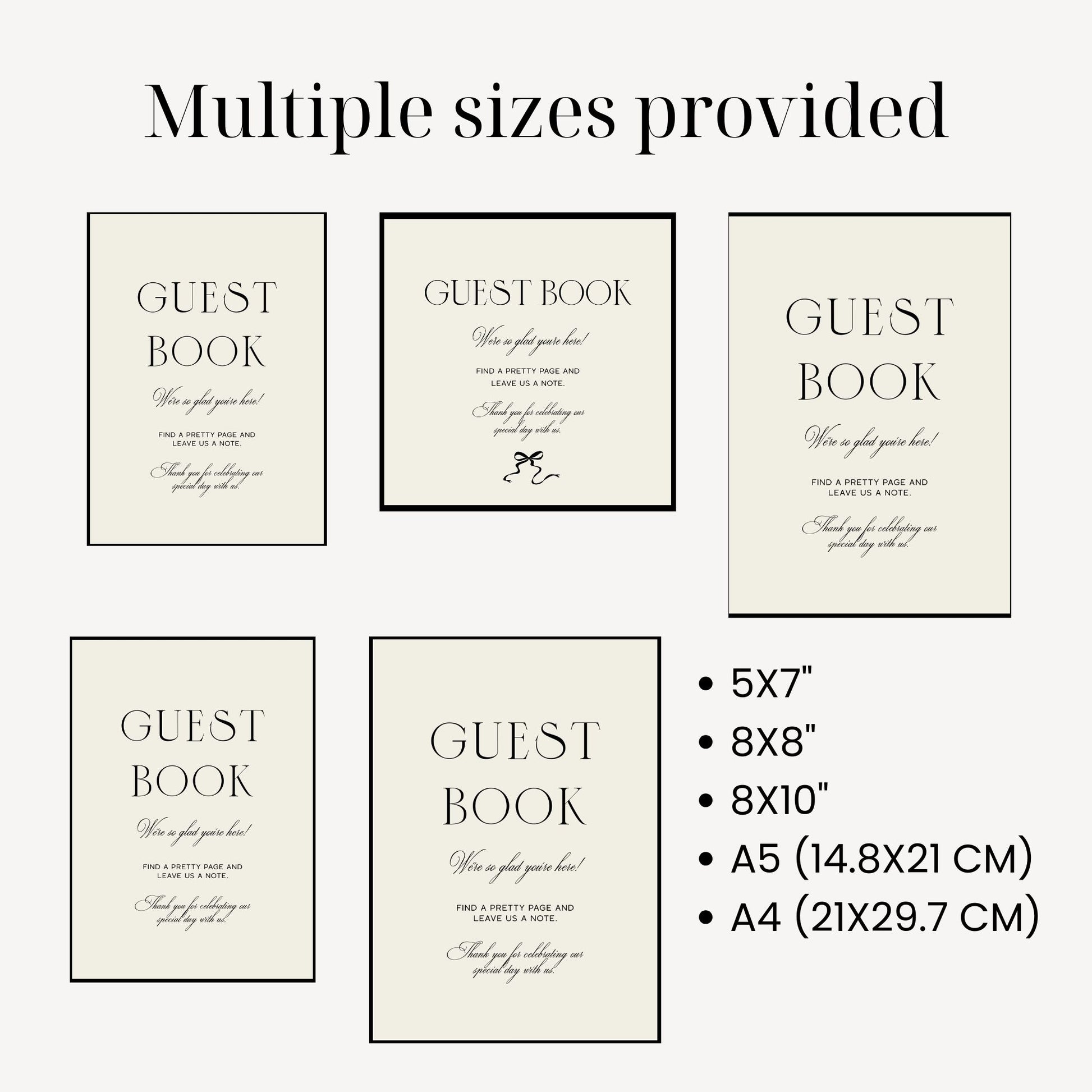 Bow_wedding_guest_book_Sign_Template_June_Studio_Designs comes in multiple template sizes