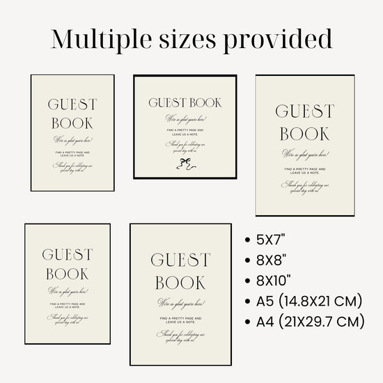 Bow_wedding_guest_book_Sign_Template_June_Studio_Designs comes in multiple template sizes