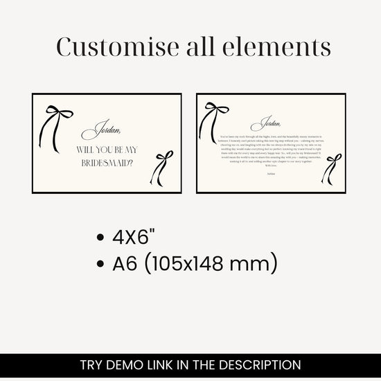 Old Money modern vintage bow Bridesmaid Proposal Cards digital templates