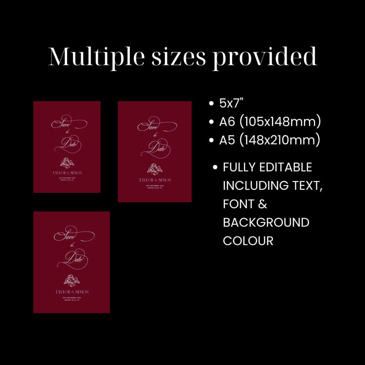 customizable old_money_dark_cherry_red_save_date_invite_template_junestudio_designs
