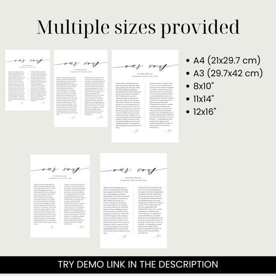 customizable modern minimalist portrait wedding_vows_printable_template comes in multiple sizes