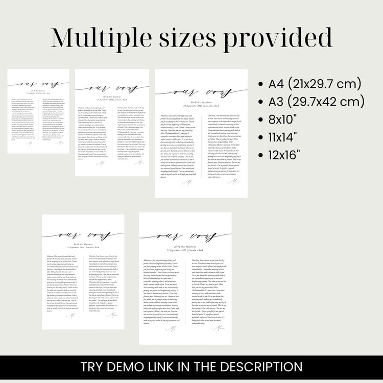 customizable modern minimalist portrait wedding_vows_printable_template comes in multiple sizes