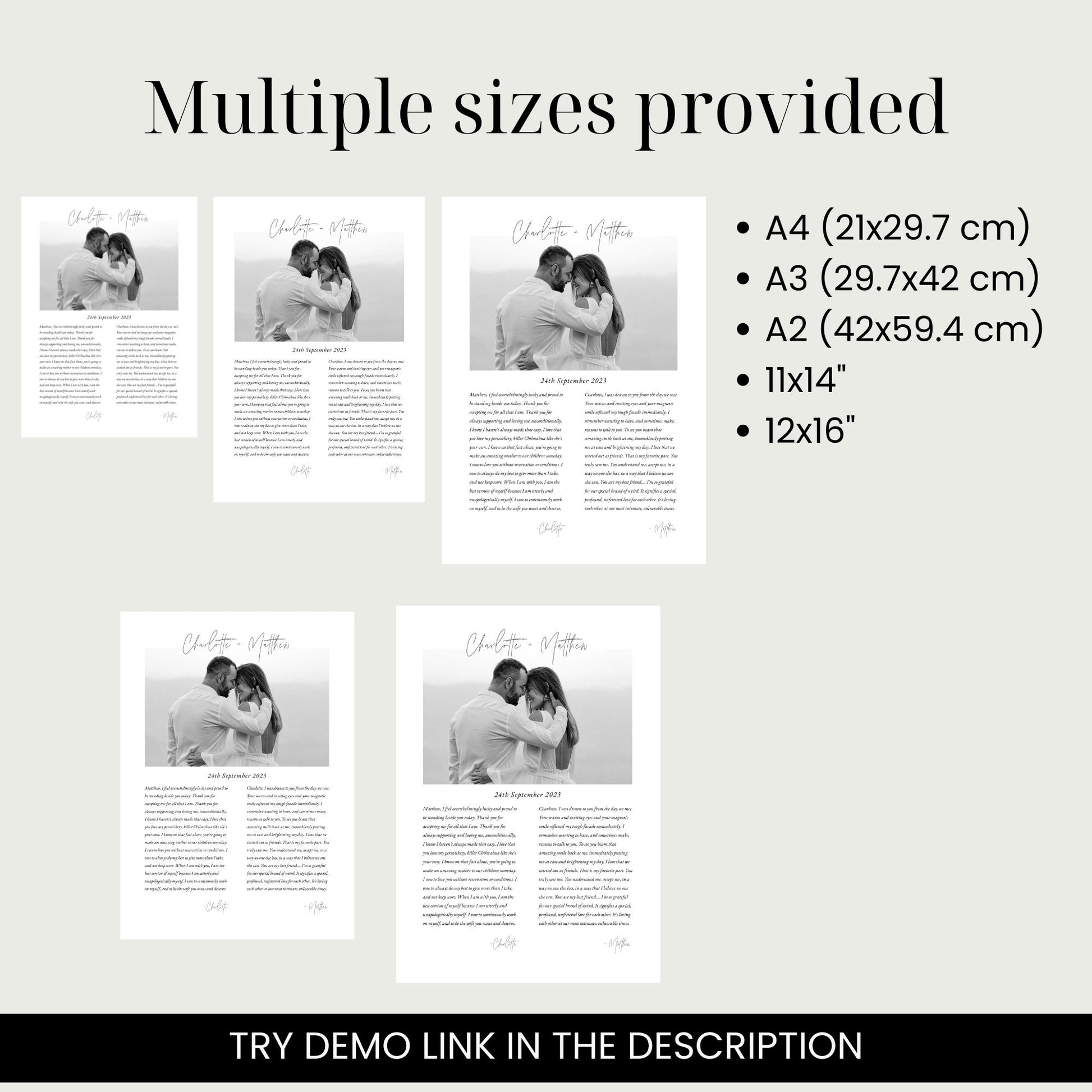 Customizable Portrait Photo Wedding Vows Art Vows Keepsake Template