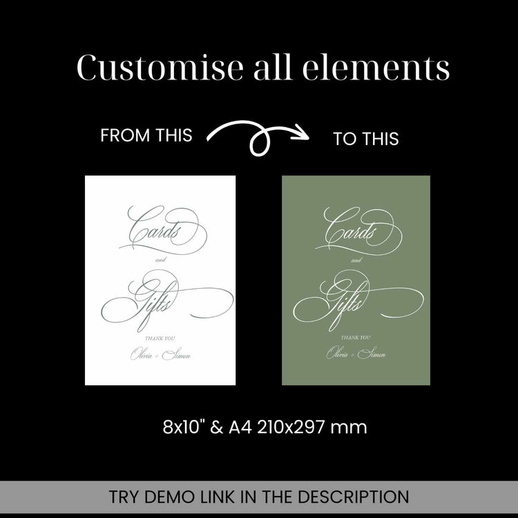 Vintage Green Script Cards and Gifts Wedding Sign Template