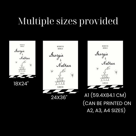 whimsical Hand-written Champagne Tower Wedding Welcome Sign digital Template comes in multiple sizes