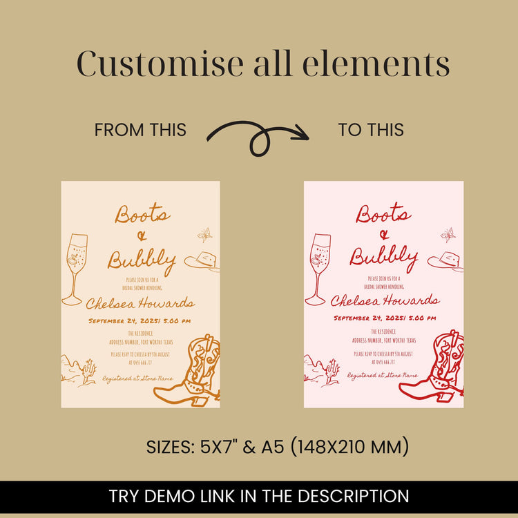Boots and Bubbly Cowgirl Bridal Shower Invitation Template