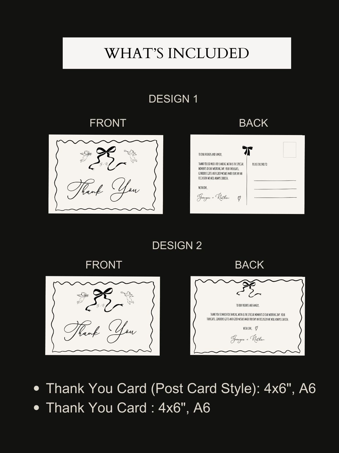 customizable Whimsical Hand drawn bow cherubs Thank You Card digital Template