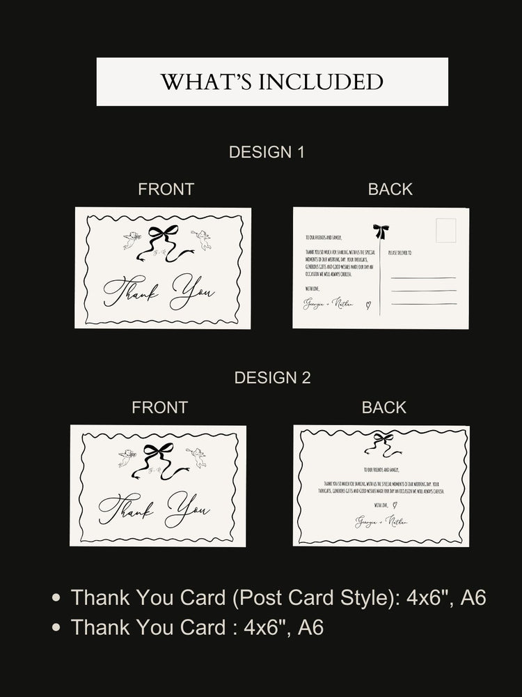 customizable Whimsical Hand drawn bow cherubs Thank You Card digital Template