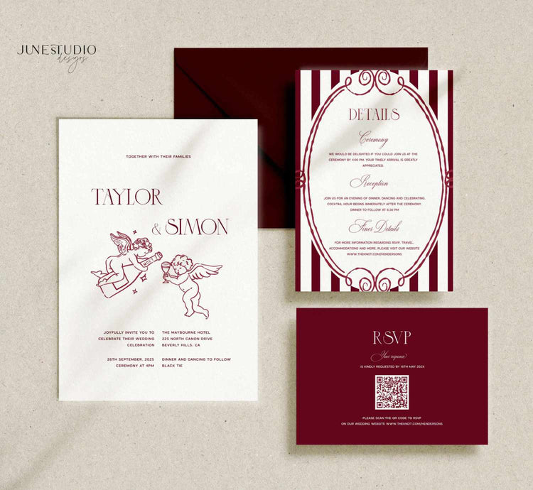 Burgundy Wedding Invitation Suite Templates | Customizable