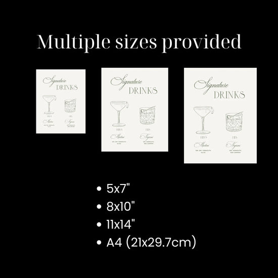 modern luxe sage green signature cocktails sketched sign editable template