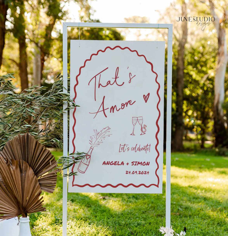 That's Amore Arch Hand drawn Champagne Engagement Welcome Sign Template