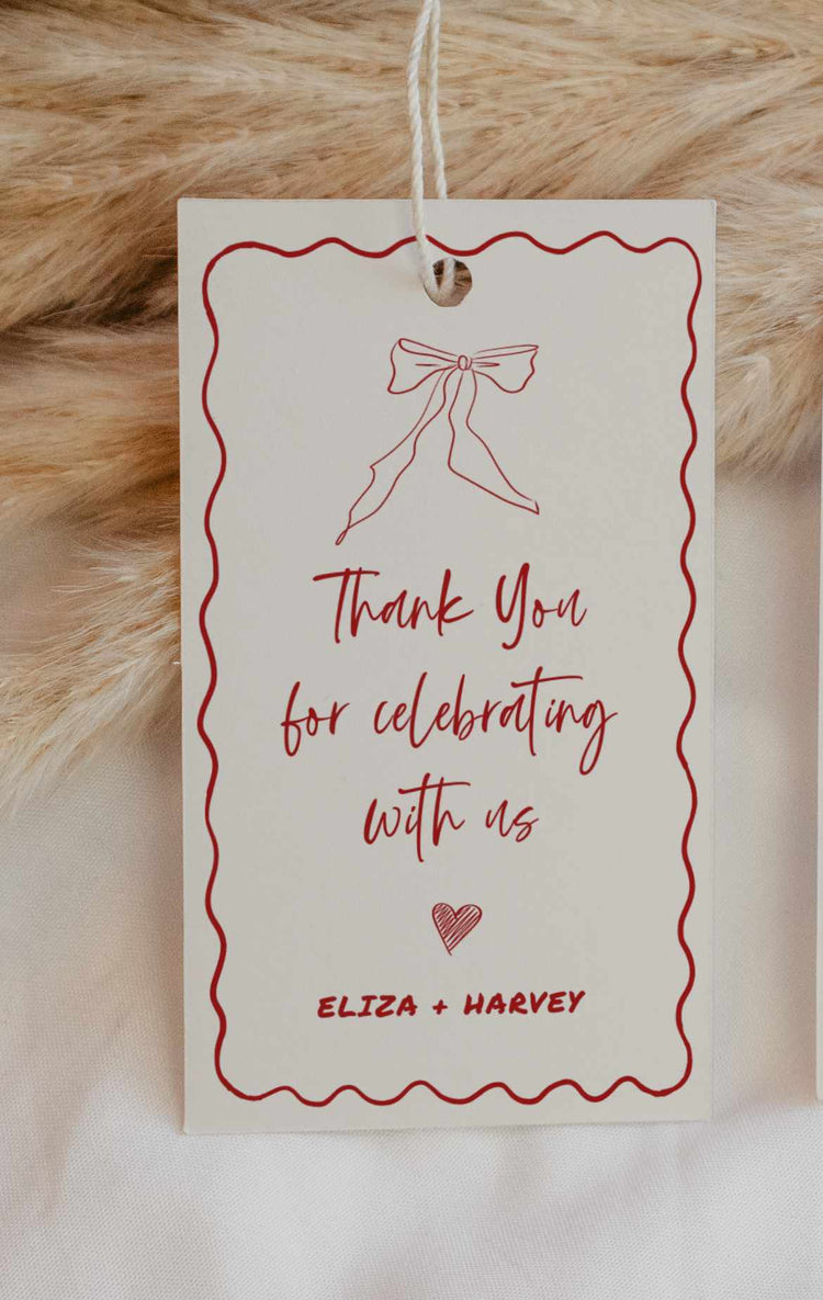 customizable That's Amore Wavy Bow Favor Tag digital Template