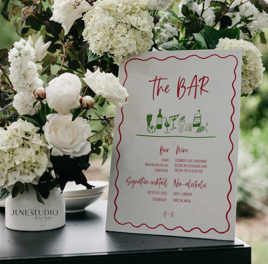 Wavy Hand drawn wedding Bar Menu Signage digital Template