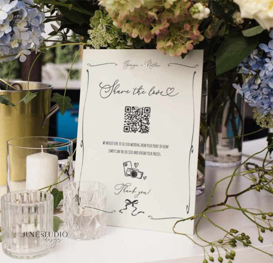Hand drawn Wedding Photo QR Code Sign Template