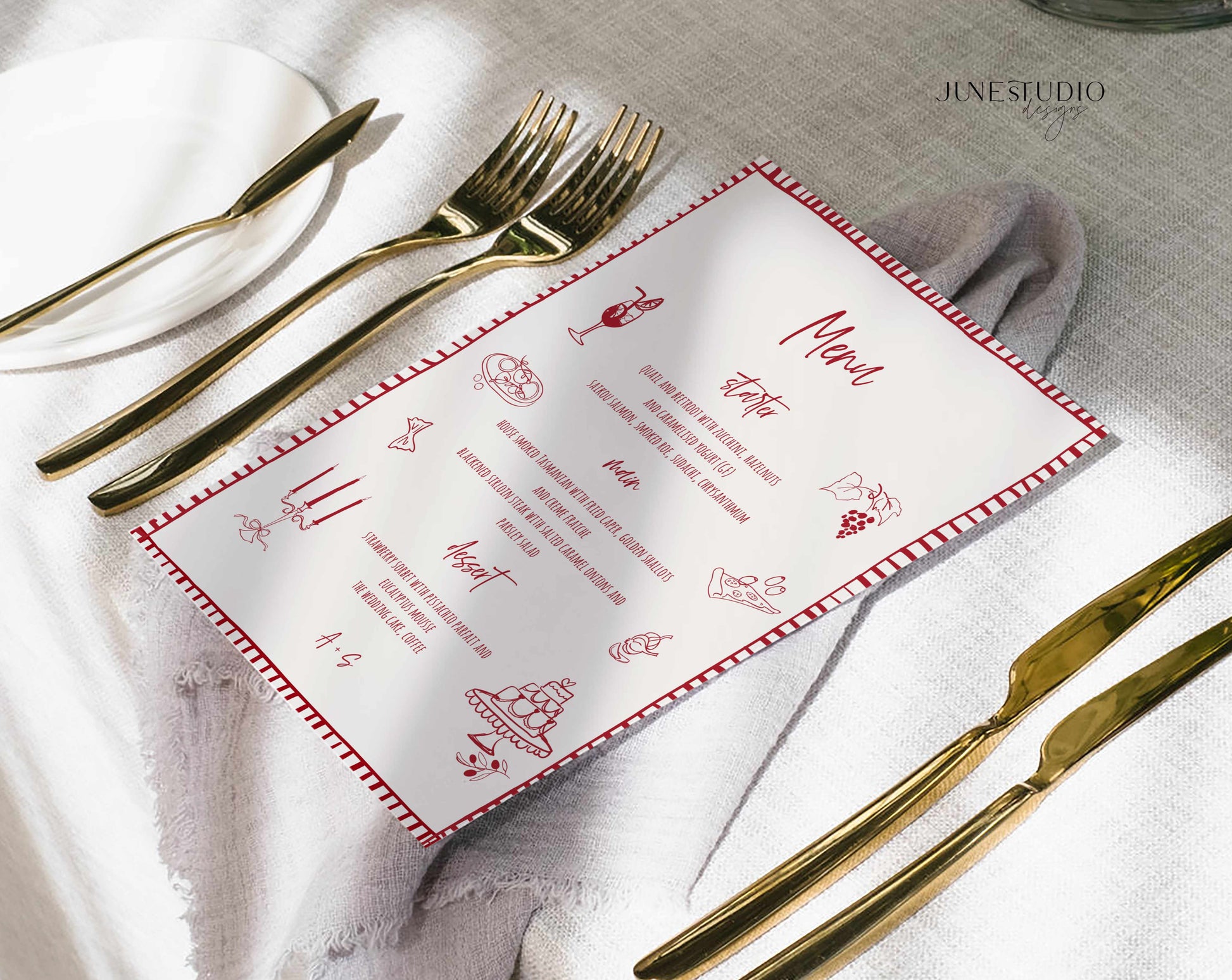 That's Amore Hand drawn striped Menu and Place Card Set printable Template