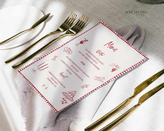That's Amore Hand drawn striped Menu and Place Card Set printable Template