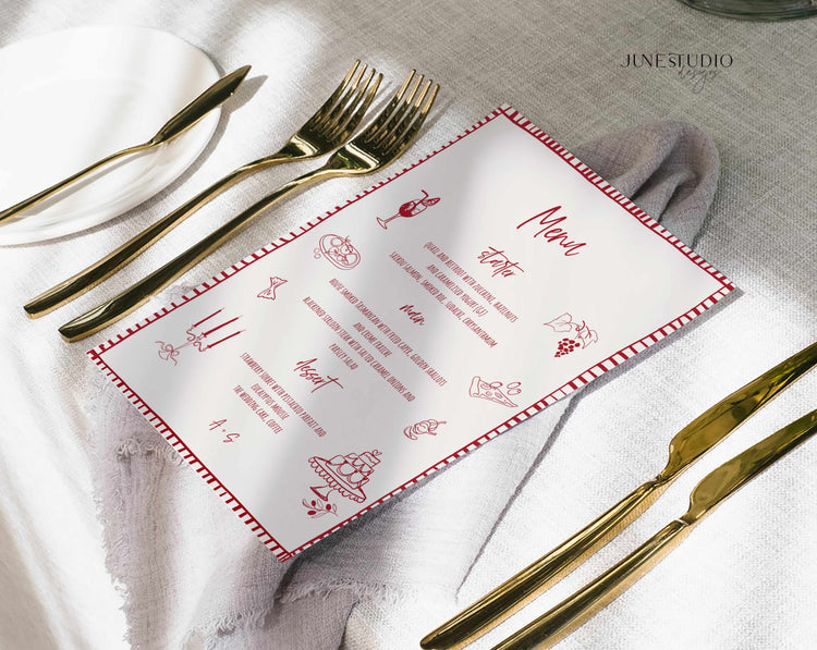 That's Amore Hand drawn striped Menu and Place Card Set printable Template