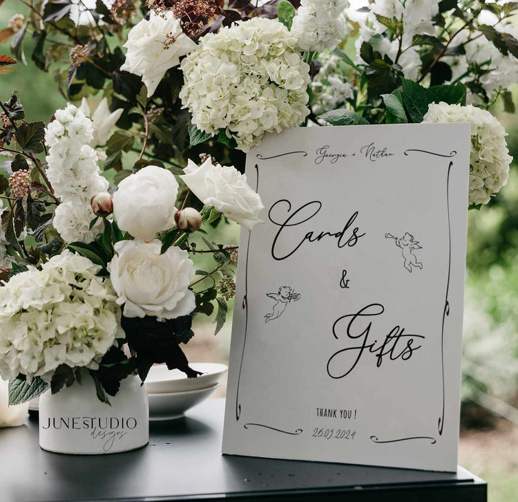 Whimsical Hand drawn Wedding Cards and Gifts Sign Digital Template