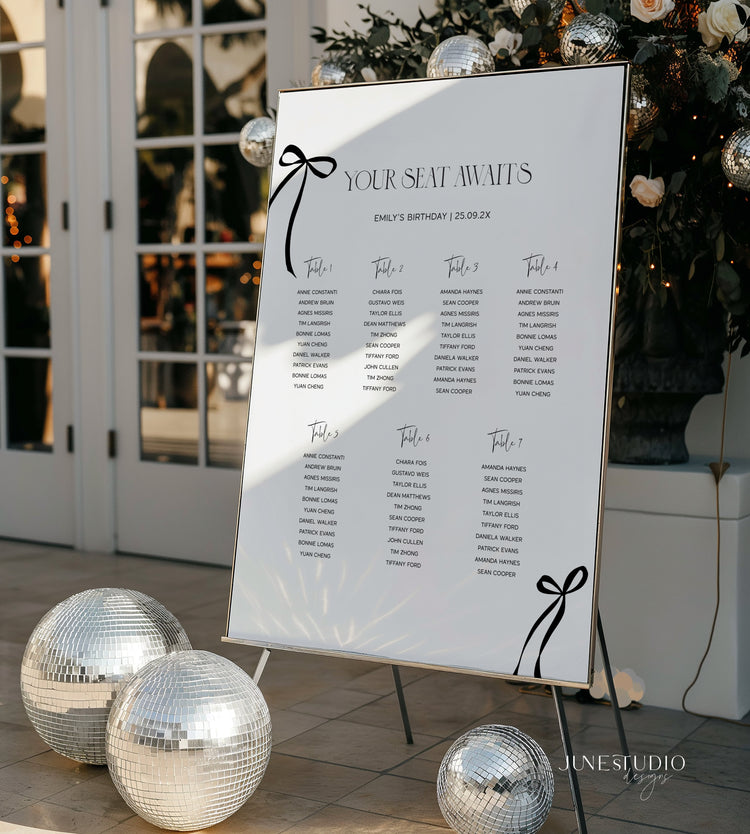 Black Bow Seating Chart Sign Template