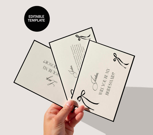 Old Money bow Bridesmaid Proposal Cards digital templates