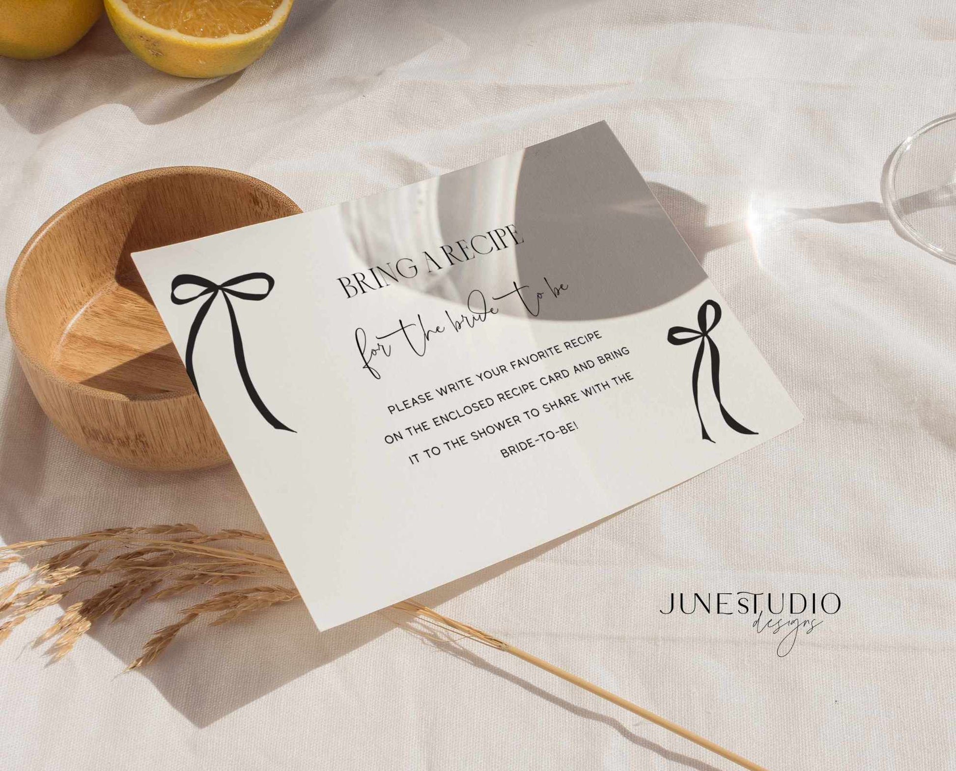 thin ribbon black_bow_Recipe_request card_digital templates June_Studio_Designs