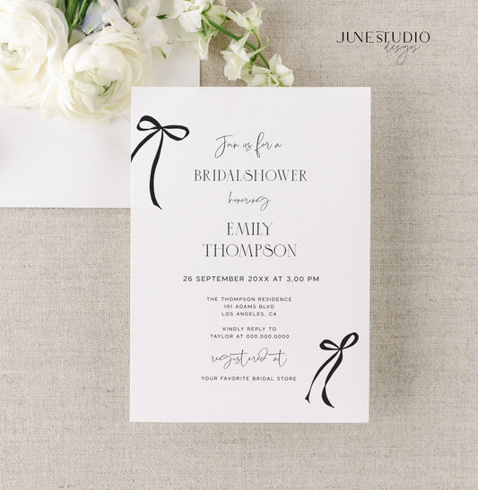 Black Bow Bridal Shower Invitation Template