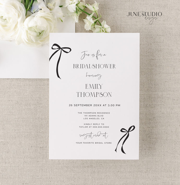 Black Bow Bridal Shower Invitation Template