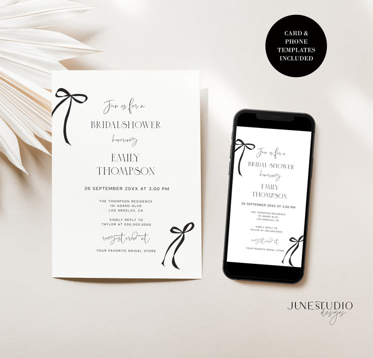 Black Bow Bridal Shower Invitation Template